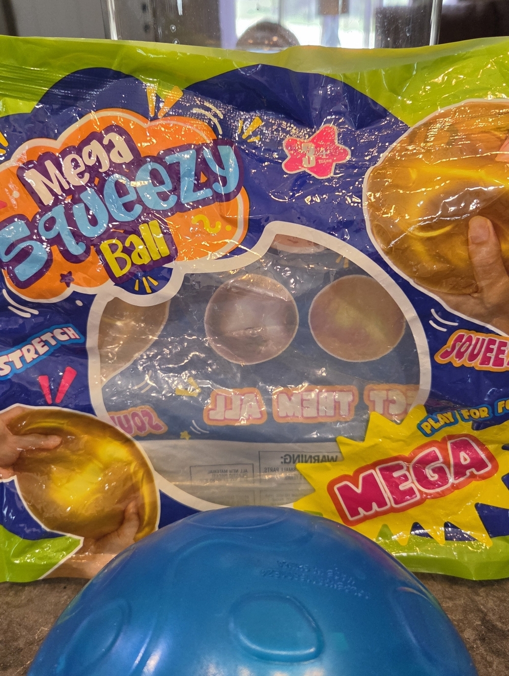 Mega Squeezy Ball Squishy Blue Stress Ball Fidget Toy Huge & Heavy - Picture 4 of 5